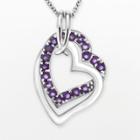 Two Hearts Forever One Sterling Silver Amethyst Double Heart Pendant, Women's