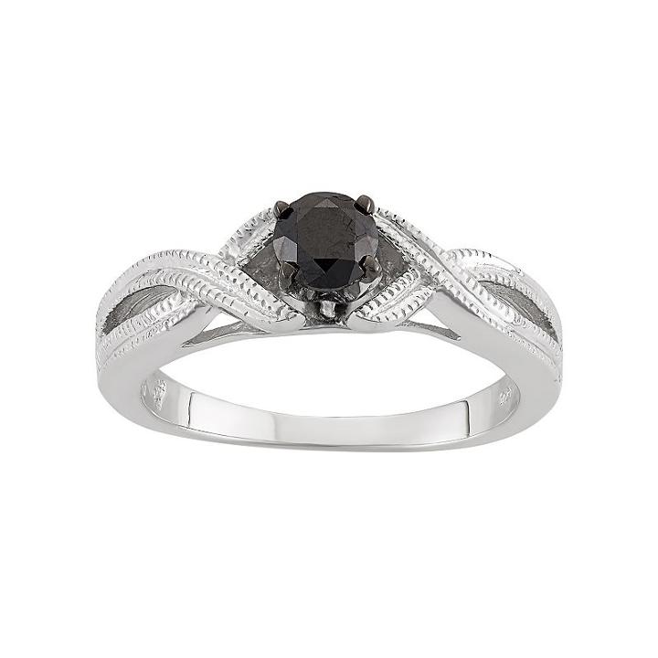 1/2 Carat T.w. Black Diamond Sterling Silver Openwork Ring, Women's, Size: 8