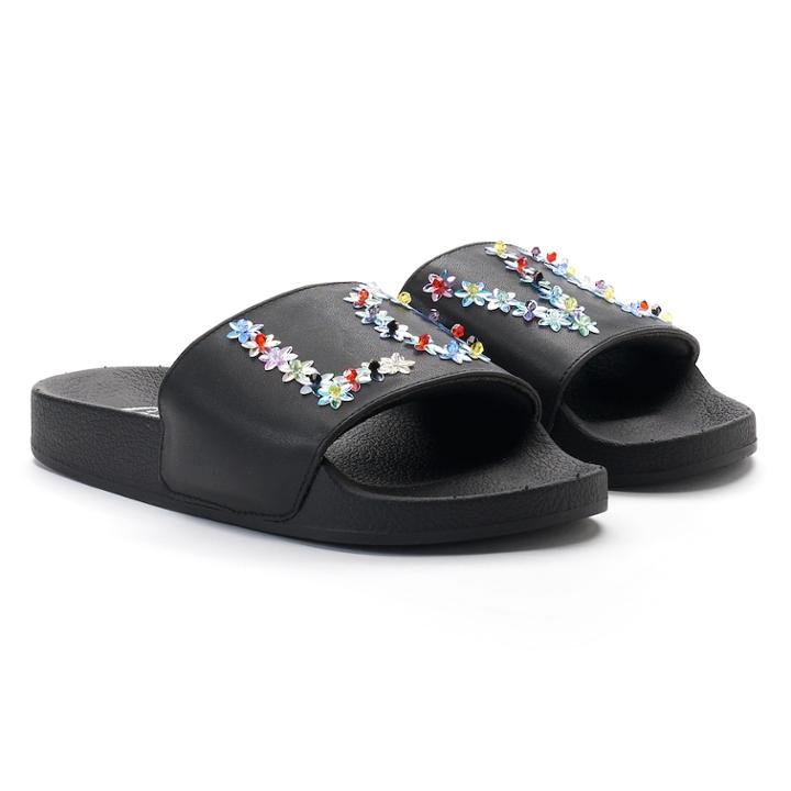 Candie's&reg; Women's Star Stud Love Slide Sandals, Size: Large, Black