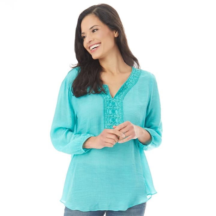 Women's Apt. 9&reg; Embroidered Peasant Top, Size: Small, Brt Green