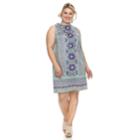 Plus Size Suite 7 Print Sateen Shift Dress, Women's, Size: 18 W, Patterned Purple