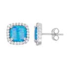 Lab-created Blue Opal & Cubic Zirconia Sterling Silver Square Halo Stud Earrings, Women's