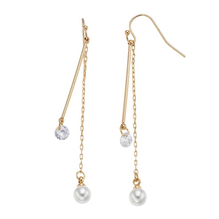 Lc Lauren Conrad Cubic Zirconia & Simulated Pearl Nickel Free Linear Earrings, Women's, White