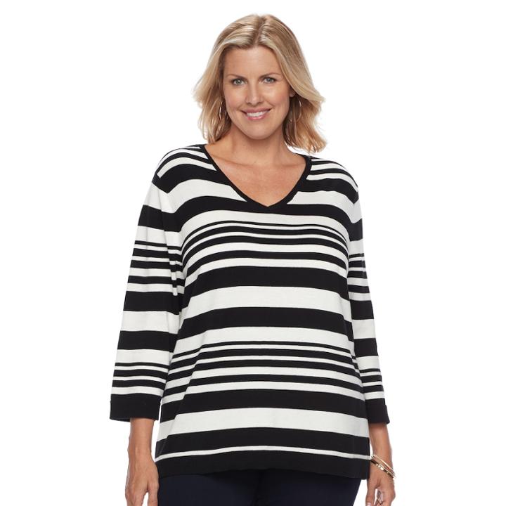 Plus Size Croft & Barrow&reg; V-neck Pullover, Women's, Size: 3xl, Black