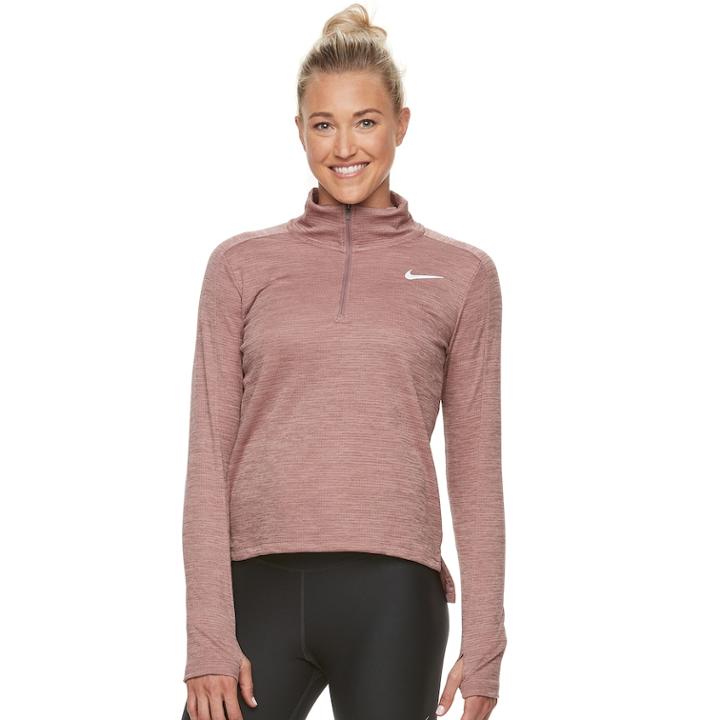 Women's Nike Pacer 1/2-zip Thumb-hole Running Top, Size: Large, Dark Beige