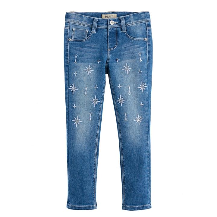 Girls 4-7 Squeeze Embroidered Star Rhinestone Skinny Jeggings, Size: 6, Light Blue