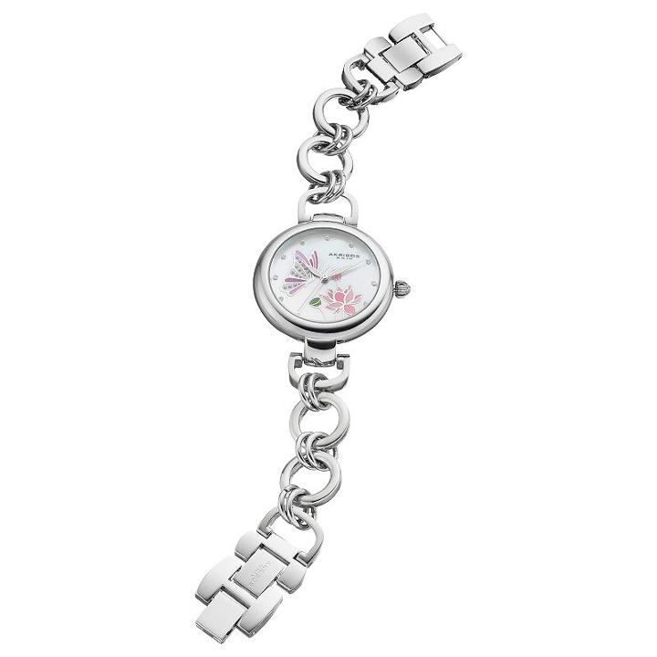 Akribos Xxiv Women's Ornate Crystal Floral Butterfly Watch, Grey