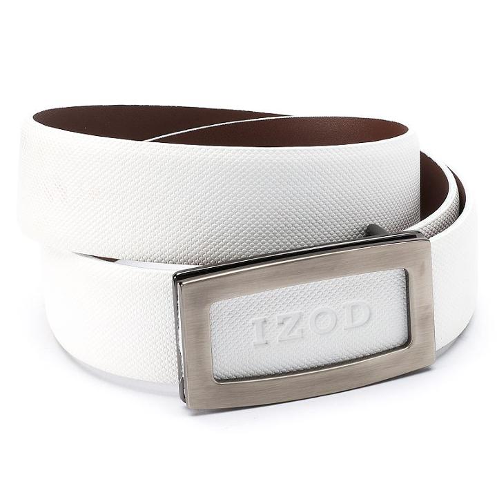 Men's Izod Cutout Logo Plaque Golf Belt, Size: 44, White