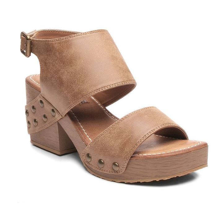 2 Lips Too Too Slick Women's Chunky Heel Sandals, Girl's, Size: Medium (9), Dark Beige