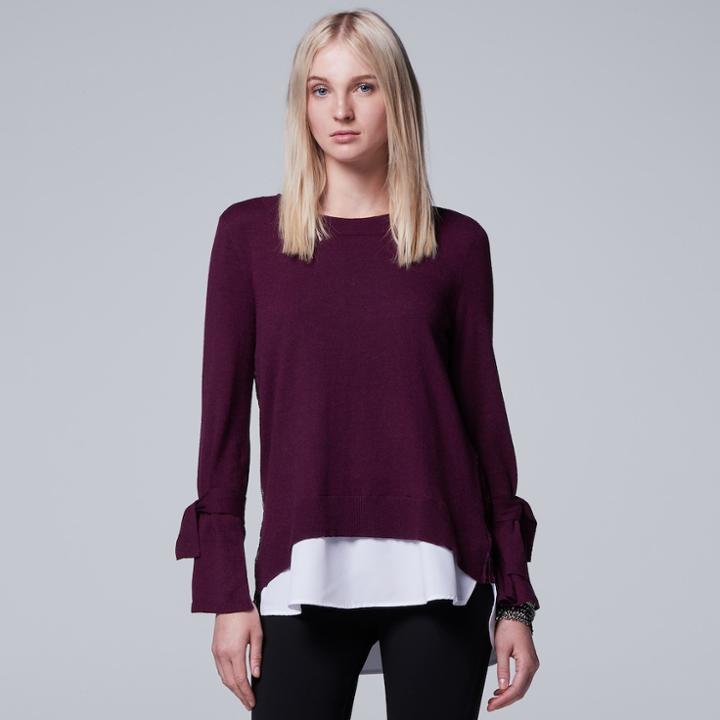 Women's Simply Vera Vera Wang Mock-layer Lace Back Top, Size: Xs, Dark Pink