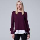 Women's Simply Vera Vera Wang Mock-layer Lace Back Top, Size: Xs, Dark Pink