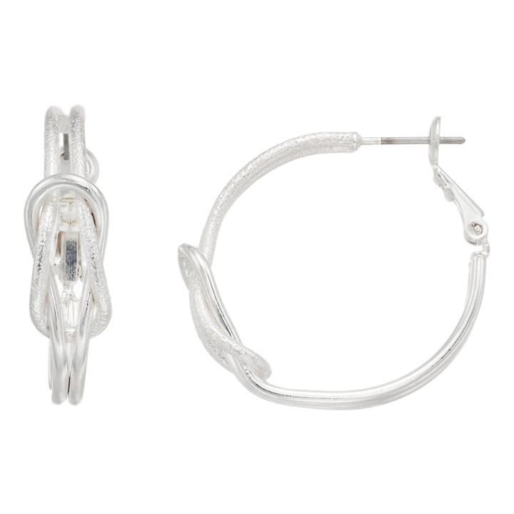 Knot Hoop Nickel Free Earrings, Women's, Silver