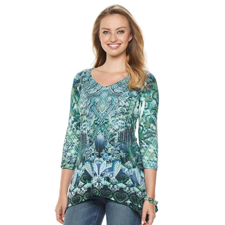 Women's World Unity Shark-bite Printed Tunic, Size: Large, Green