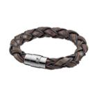 Stainless Steel Leather Braided Bracelet - Men, Size: 9, Brown