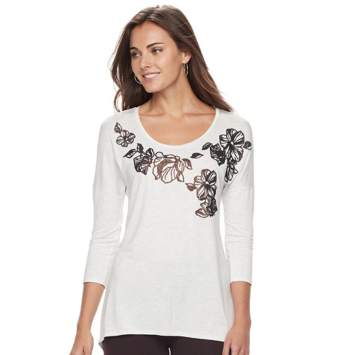 Women's Apt. 9&reg; Embellished Scoopneck Tee, Size: Xxl, Light Grey