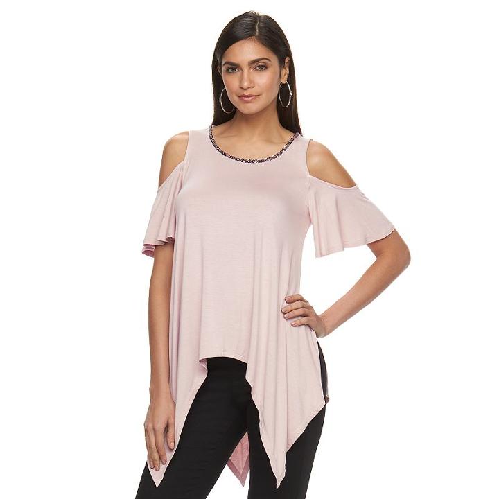 Women's Jennifer Lopez Embellished Cold-shoulder Tee, Size: Xl, Pink