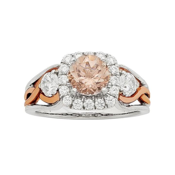 14k White Gold Morganite & 3/4 Carat T.w. Diamond Halo Engagement Ring, Women's, Size: 5, Pink