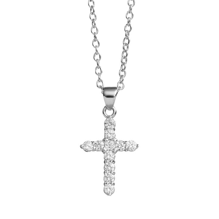 Cubic Zirconia Silver-plated Cross Pendant Necklace, Women's, Size: 18, Grey