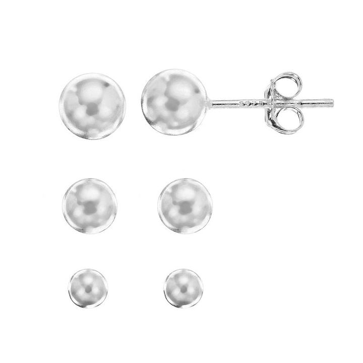 Charming Girl Sterling Silver Ball Stud Earring Set - Kids, Grey