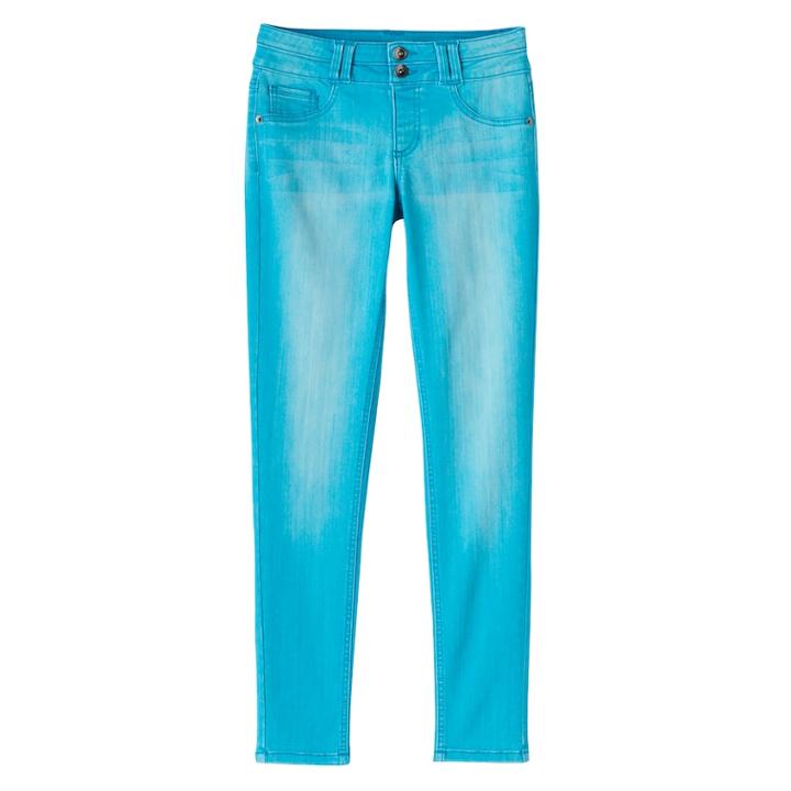 Girls 7-16 So&reg; Double Button Jegging Skinny Jeans, Size: 7, Turquoise/blue (turq/aqua)