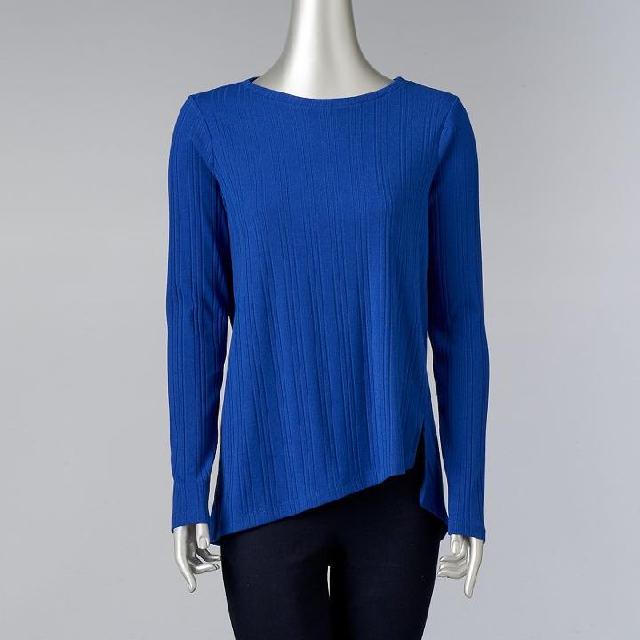 Women's Simply Vera Vera Wang Ribbed Asymmetrical Top, Size: Xs, Blue
