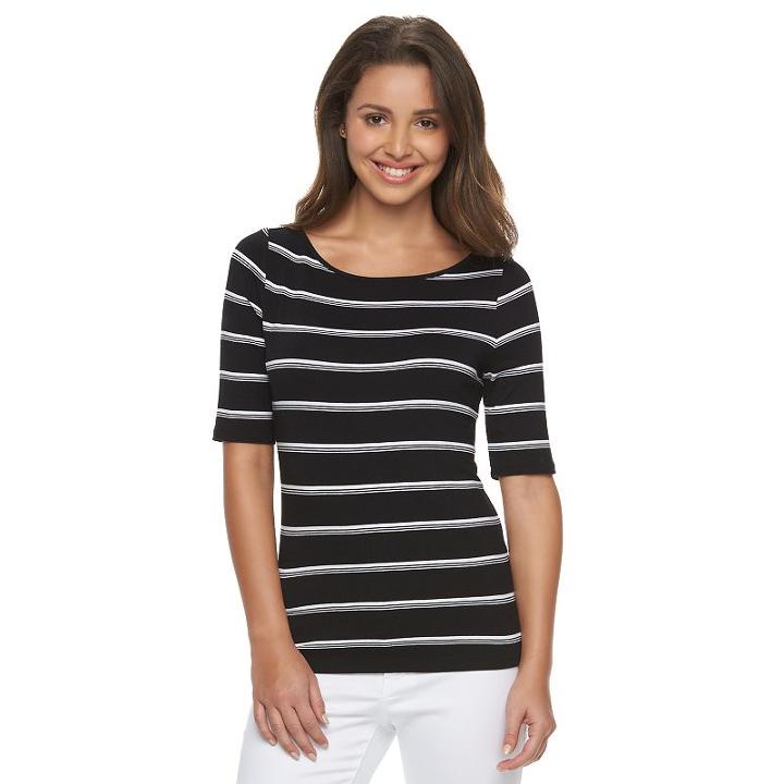 Petite Apt. 9&reg; Essential Print Boatneck Tee, Women's, Size: L Petite, Black