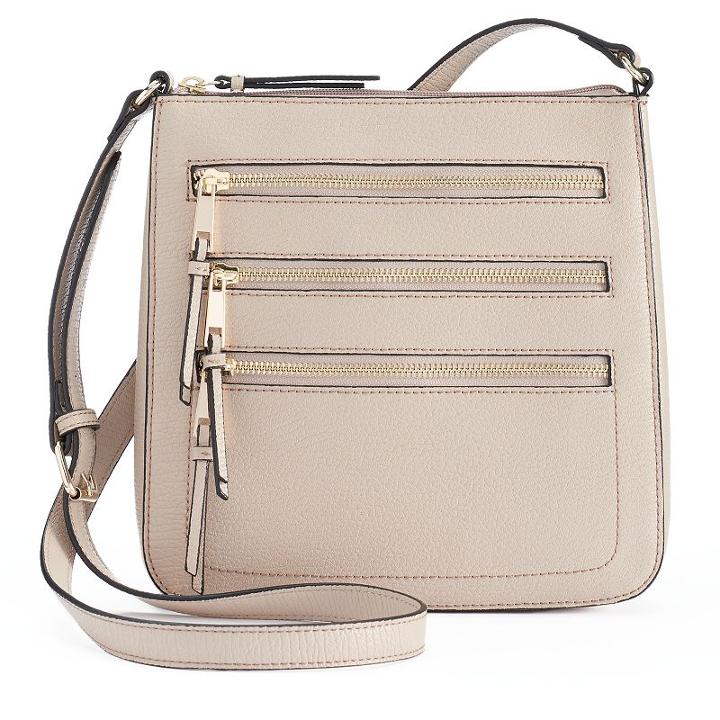Apt. 9&reg; Robin Triple Zipper Crossbody Bag, Women's, Light Grey