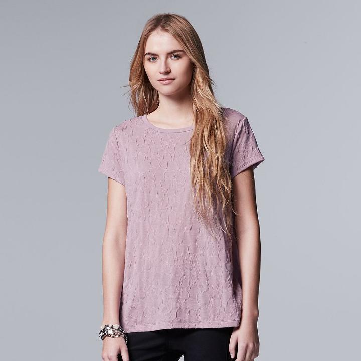 Women's Simply Vera Vera Wang Windy Jacquard Tee, Size: Small, Brt Purple