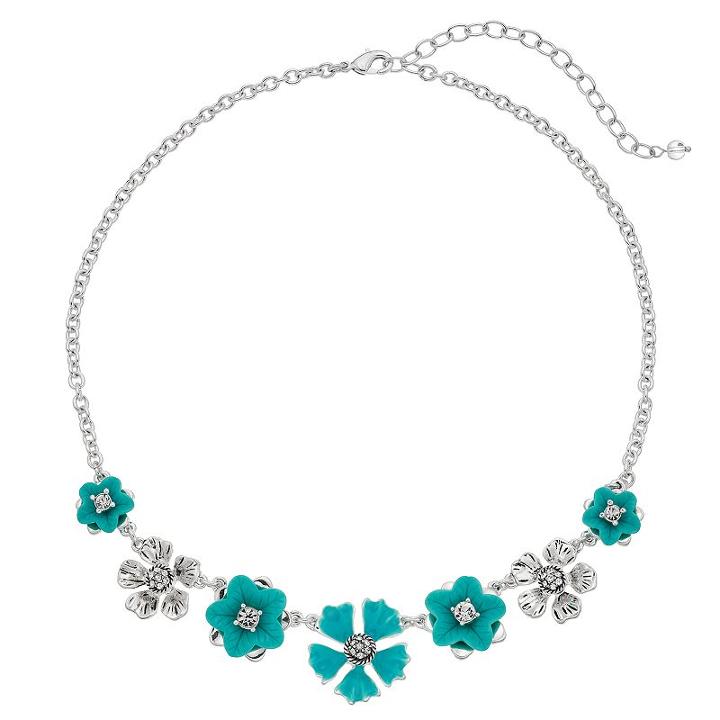 Napier Textured Flower Necklace, Women's, Blue