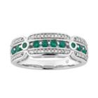 10k White Gold Emerald & 1/5 Carat T.w. Diamond Ring, Women's, Size: 6, Green