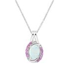 Sterling Silver Lab-created White Opal & Pink Sapphire Halo Pendant Necklace, Women's, Size: 18