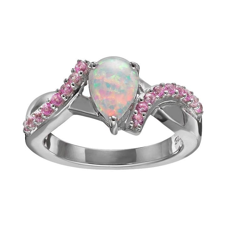 Lab-created Opal And Lab-created Pink Sapphire Sterling Silver Bypass Ring, Women's, Size: 6