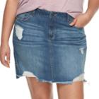 Juniors' Plus Size Rewash Distressed Medium Wash Mini Jean Skirt, Teens, Size: 16 W, Dark Blue