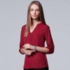 Women's Simply Vera Vera Wang Roll-tab Blouse, Size: Xl, Dark Red
