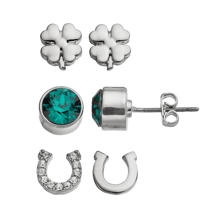Charming Inspirations Horseshoe & Clover Stud Earring Set, Women's, Green