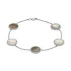 Sterling Silver Abalone, Mother-of-pearl & Cubic Zirconia Halo Station Bracelet, Women's, Size: 7.5, Black