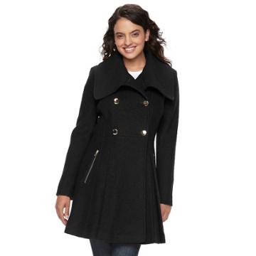 Women's Lnr Fashion Styles Wool Blend Fit & Flare Jacket, Size: Medium, Black