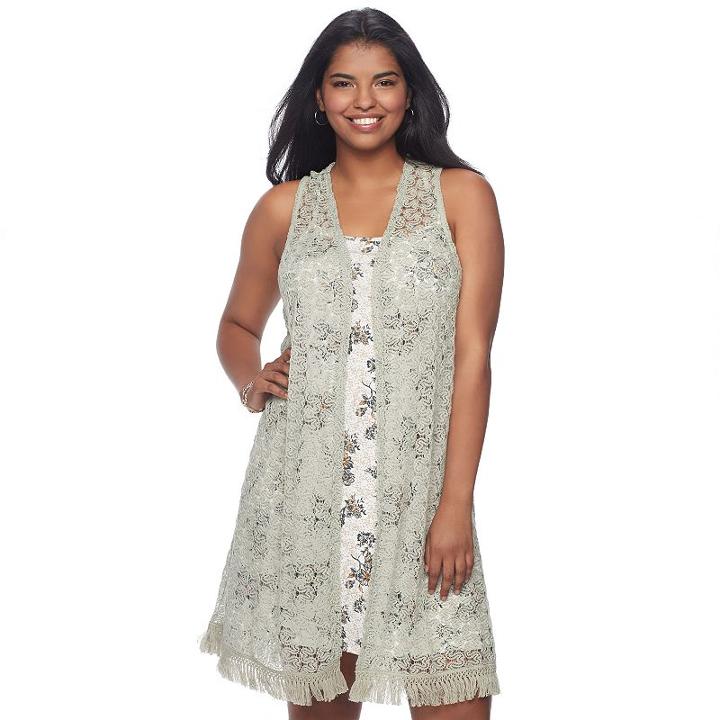 Juniors' Plus Size Wallflower Crochet Vest & Swing Dress, Teens, Size: 3xl, Brown Oth