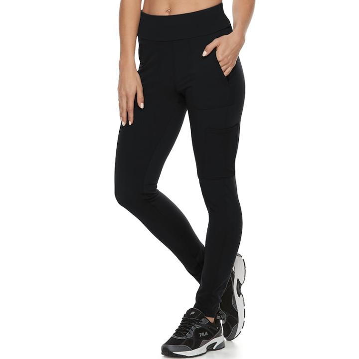 Women's Fila Sport&reg; Woven Blocked Midrise Leggings, Size: Xl, Black
