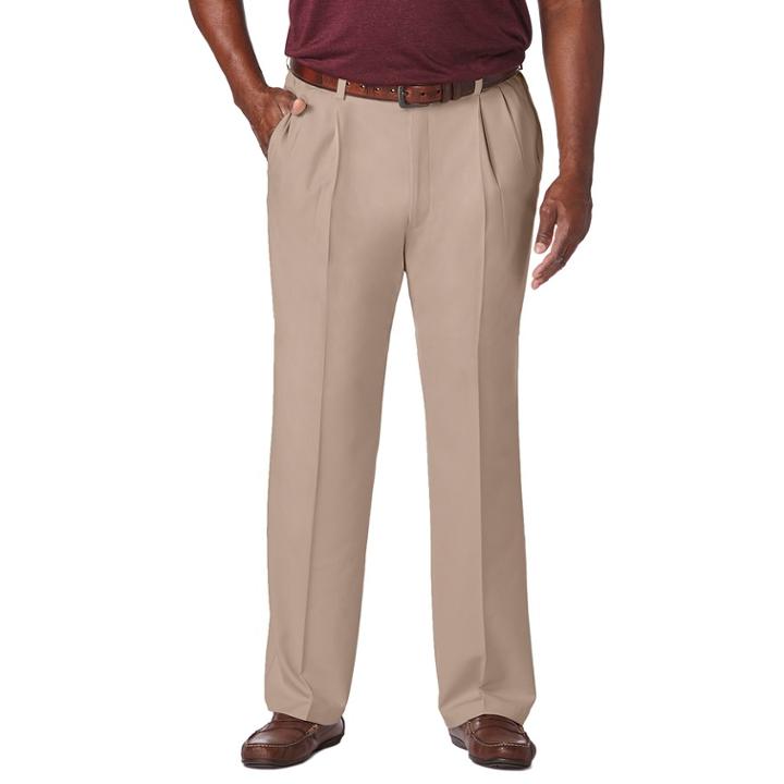 Big & Tall Haggar&reg; Cool 18&reg; Pro Classic-fit Wrinkle-free Pleated Expandable Waist Pants, Men's, Size: 48x36, Med Beige