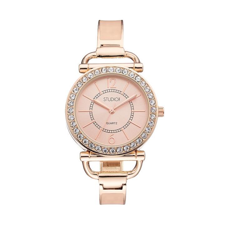 Studio Time Women's Crystal Cuff Watch, Adult Unisex, Size: Medium, Pink