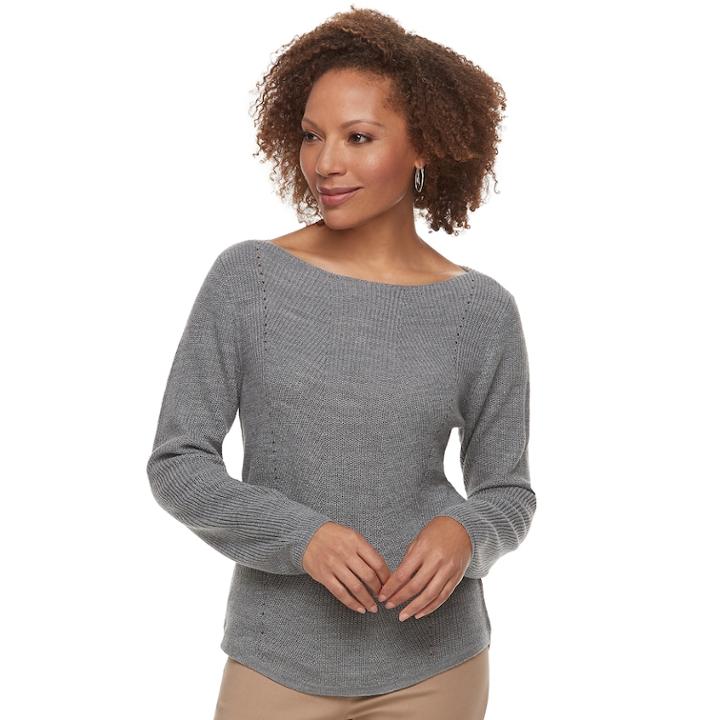 Petite Croft & Barrow&reg; Transfer Stitch Sweater, Women's, Size: M Petite, Med Grey