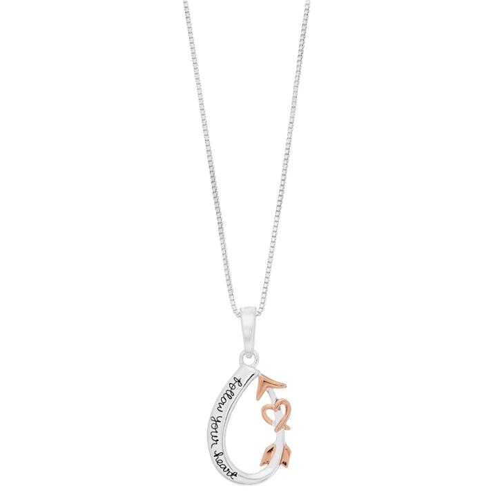 Timeless Sterling Silver Two Tone Follow Your Heart Pendant Necklace, Women's