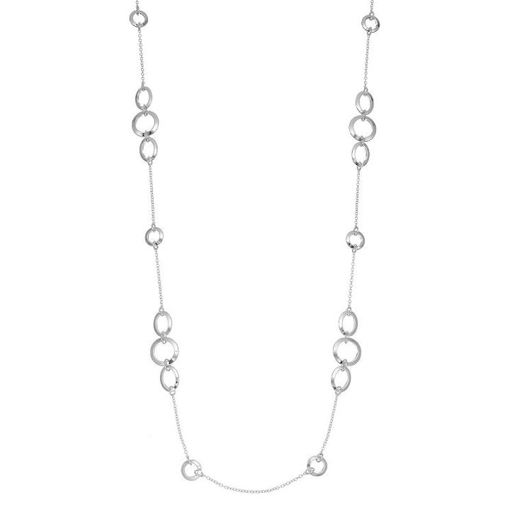 Chaps Long Round Link Station Necklace, Women's, Silver