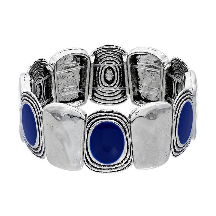 Blue Hammered Link Stretch Bracelet, Women's, Dark Blue