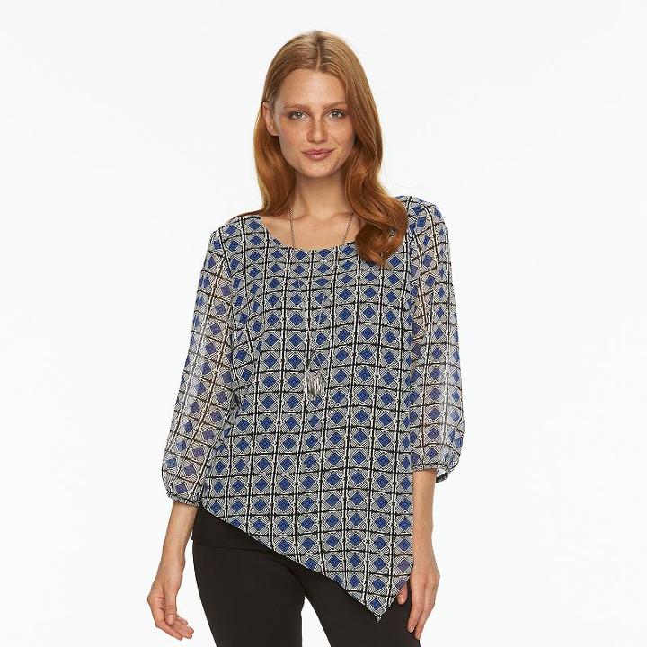 Women's Ab Studio Print Popover Top, Size: Regular, Ovrfl Oth