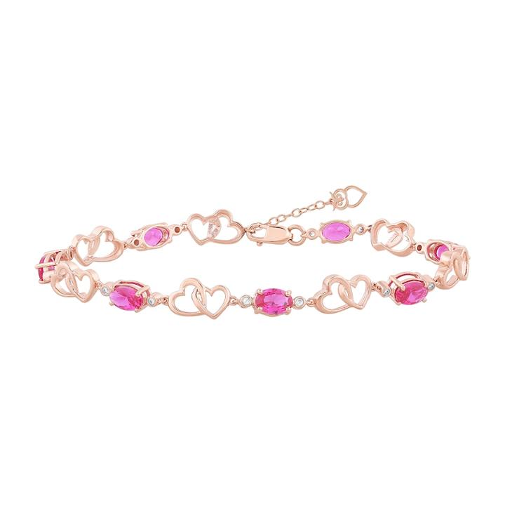 14k Rose Gold Over Silver Lab-created Ruby Heart Link Bracelet, Women's, Red