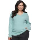 Plus Size Croft & Barrow&reg; Essential Cable Knit V-neck Sweater, Women's, Size: 3xl, Turquoise/blue (turq/aqua)