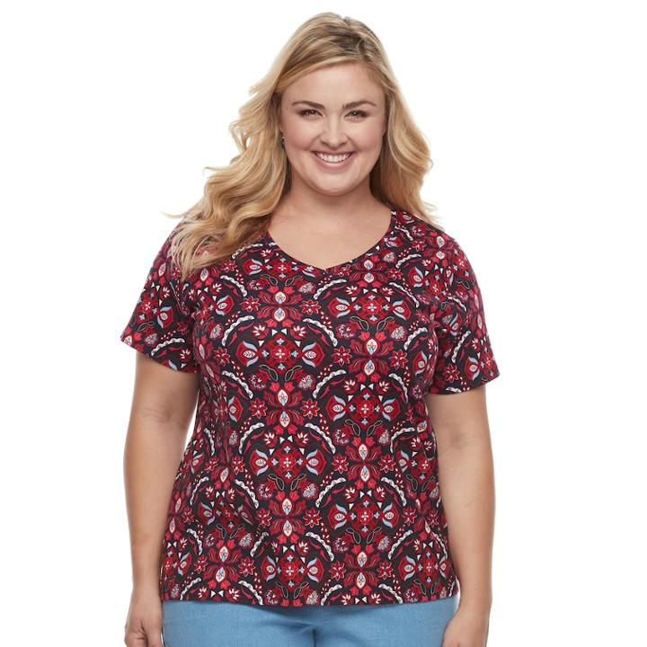 Plus Size Croft & Barrow&reg; Essential V-neck Tee, Women's, Size: 2xl, Med Red