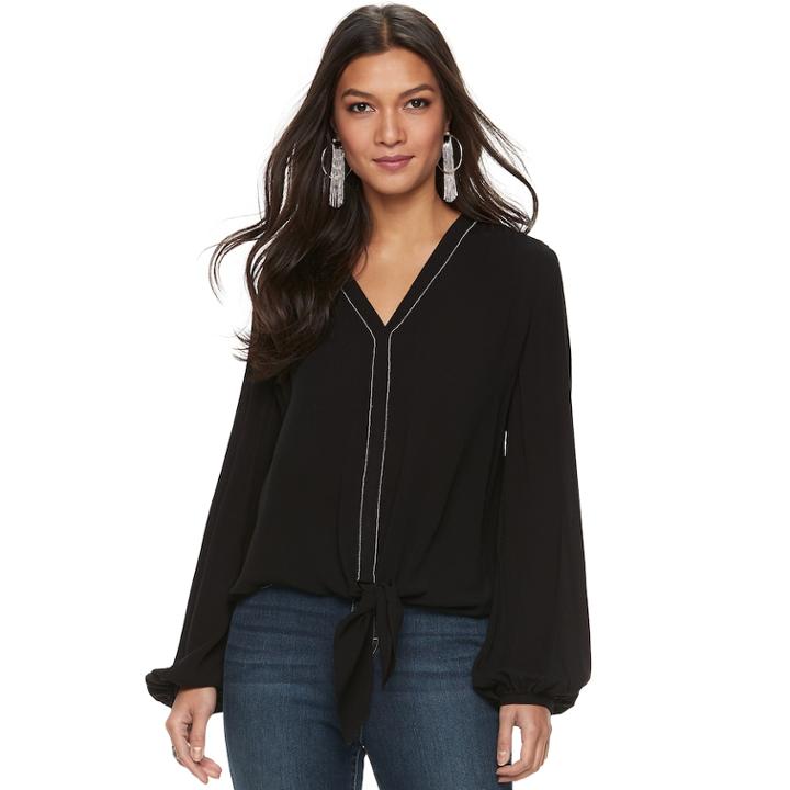 Women's Jennifer Lopez Tie Front Top, Size: Xl, Black